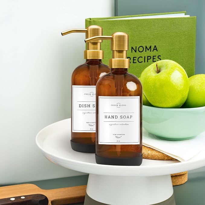 Vine Creations Amber Glass Soap Dispenser, 2 Pack Kitchen Soap Dispenser Set - Image 8