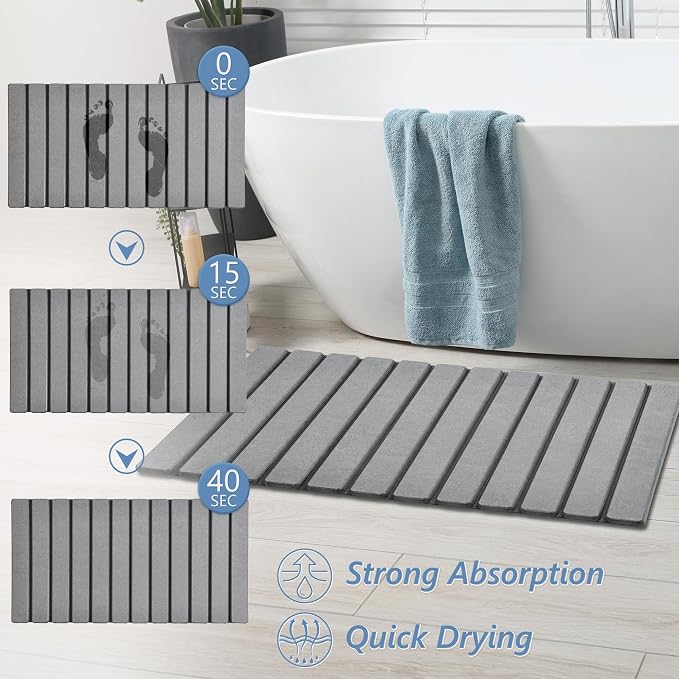 AWW Foldable Stone Bath Mat, Quick Dry Diatomaceous Earth Bath Mat - Image 2