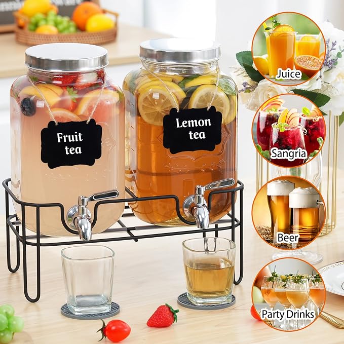 Bululuo Glass Drinks Dispenser for Parties, 2 PACK 1 Gallon Beverage Dispenser - Image 6