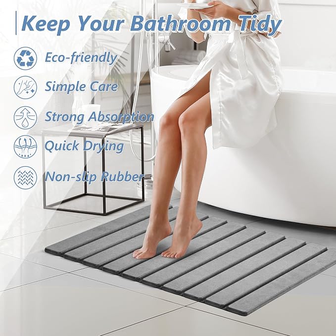 AWW Foldable Stone Bath Mat, Super Absorbent Diatomaceous Earth Mats, Non-Slip - Image 8