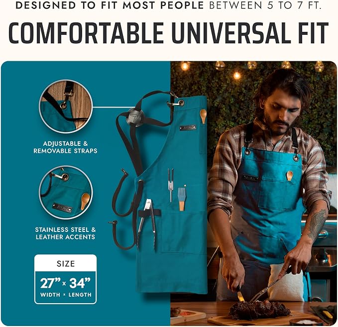 Asaya Chef and BBQ Apron with Bottle Opener and Hand Towel - 10oz Cotton Canvas - Image 5