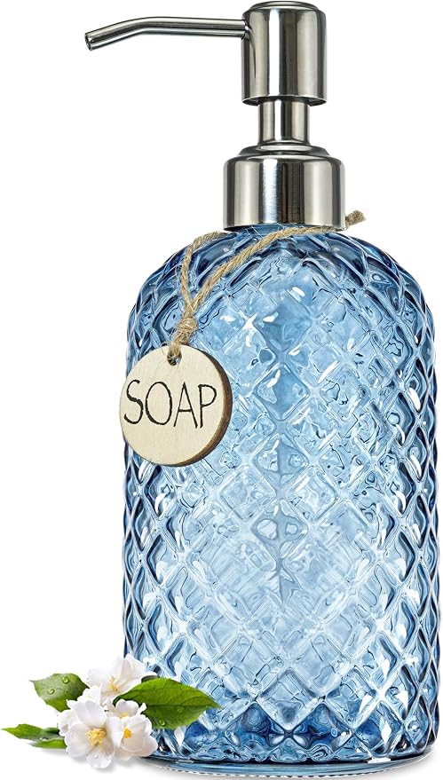 JASAI 18Oz Gem Patterned Glass Soap Dispenser by JASAIHOME