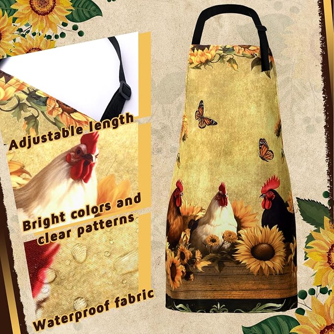 Geetery 4 Pcs Chicken Aprons for Women Rooster Print Apron Waterproof - Image 5
