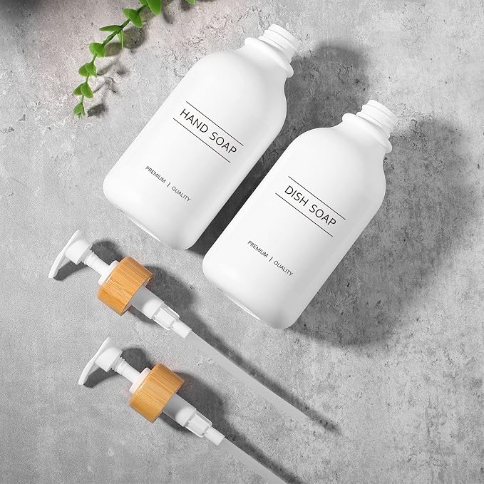KASUNTING White Soap Dispenser, 2 Pack Plastic Bathroom Hand Soap and Lotion - Image 9