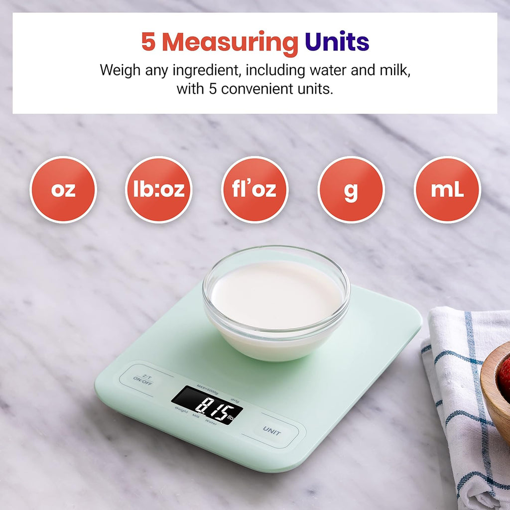 Etekcity Food Kitchen Scale, Digital Grams and Ounces for Weight Loss, Baking, Cooking, Keto and Meal Prep, LCD Display, Medium, Green