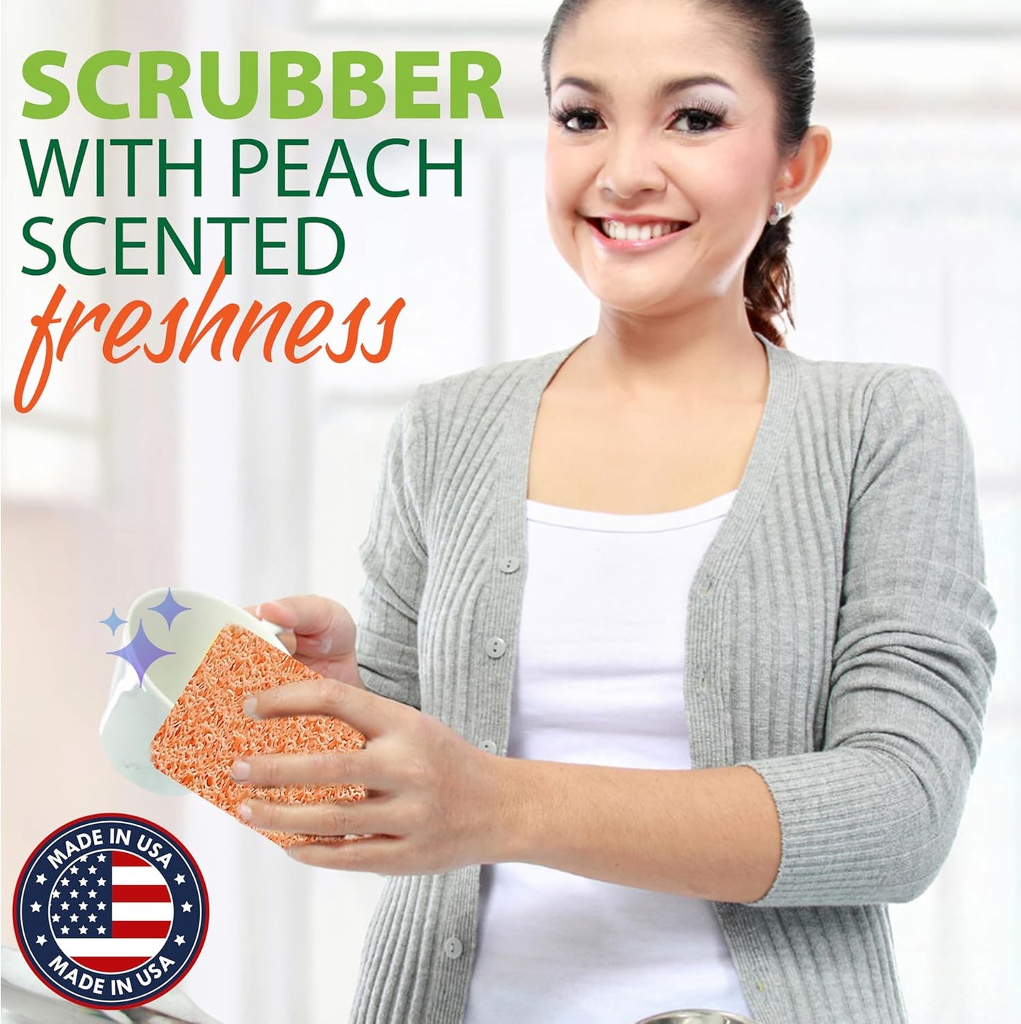 Peachy Clean Silicone Dish Sponge Scrubbers, Fresh Peach Scent, Non-Scratch, Odor-Resistant, Durable Dish Sponges for Kitchen