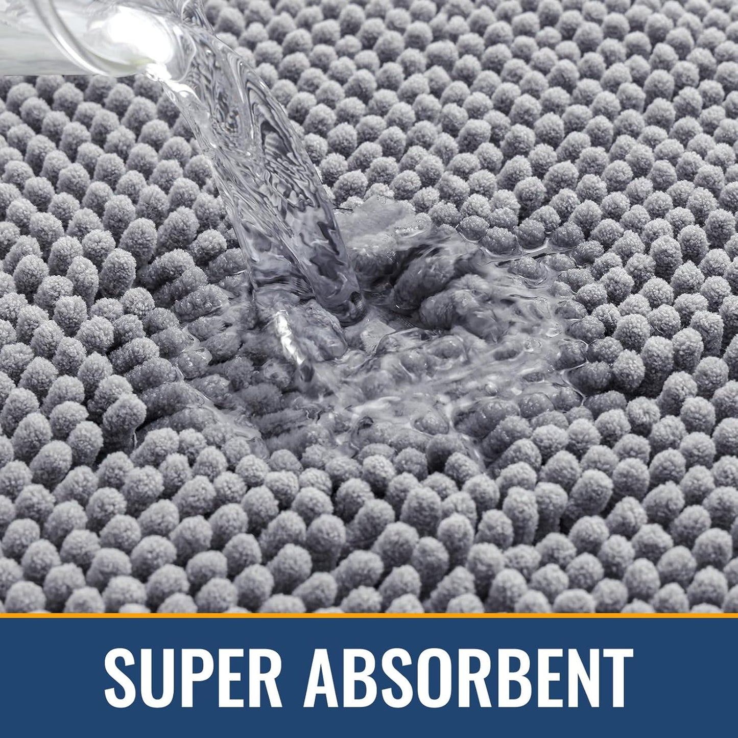 Arotive Bathroom Rugs 24x16, Extra Soft Absorbent Shaggy Chenille Bath Rugs, Machine Washable Rubber Backing Non-Slip Bath Mats for Bathroom Floor Tub and Shower, Home Decor Accessories, Grey
