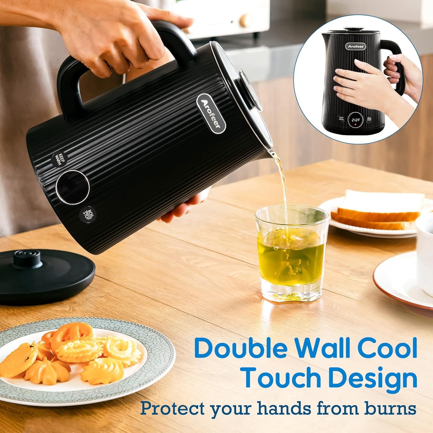 1.7L(57oz) Large Electric Kettle Temperature Control, 7+Cups Electric Tea Kettle for Coffee&Tea, 2 quarts Big Hot Water Kettle Electric with,1200W,Keep Warm-Black