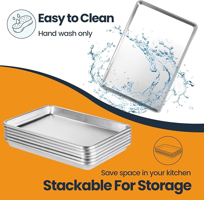 6 Pack Full Size Baking Sheet Pan, Aluminum Commercial Cookie Sheet Pan - Image 6