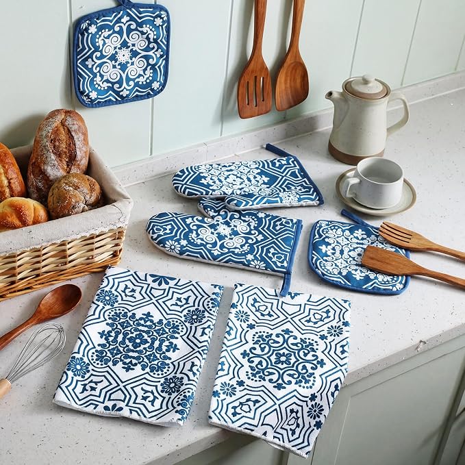 Jingmore 6 Pcs Kitchen Decor Set Accessory Farmhouse Kitchen Towels Pot Holders - Image 7