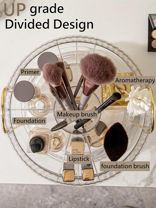 Asayuee 360 Rotating Makeup Organizer, 3 Tier Large Capacity Make Up Organizers - Image 2