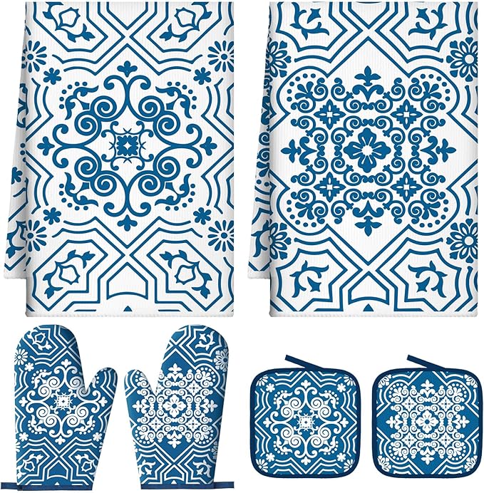Jingmore 6 Pcs Kitchen Decor Set Accessory Farmhouse Kitchen Towels Pot Holders by Jingmore