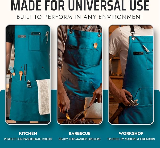 Asaya Chef and BBQ Apron with Bottle Opener and Hand Towel - 10oz Cotton Canvas - Image 7