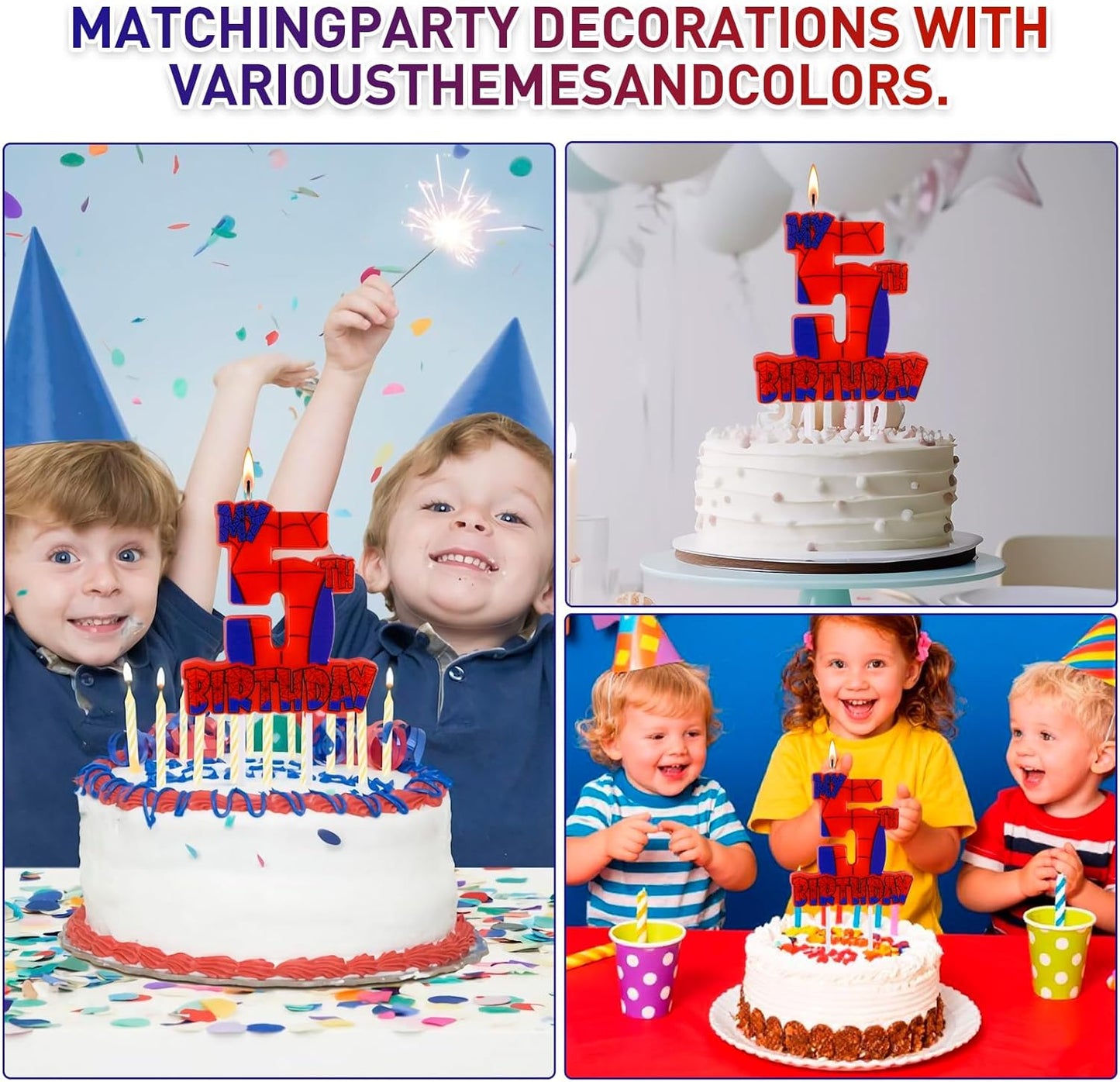 Spider Birthday Party Decorations, Number 5 Red Spider Web Happy Birthday Cake Candle for Boys Girls Spider Web 5th Birthday Party Supplies (Spider Web 5th Candle)