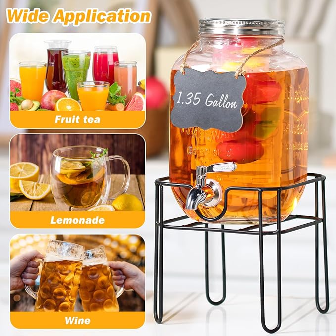 Drink Dispenser 1.35 Gallon Glass Beverage Dispenser - Image 5