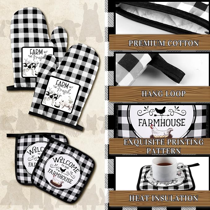 Bencailor 6 Pcs Farm Kitchen Towels Oven Mitts and Pot Holders Decorative Dish - Image 4