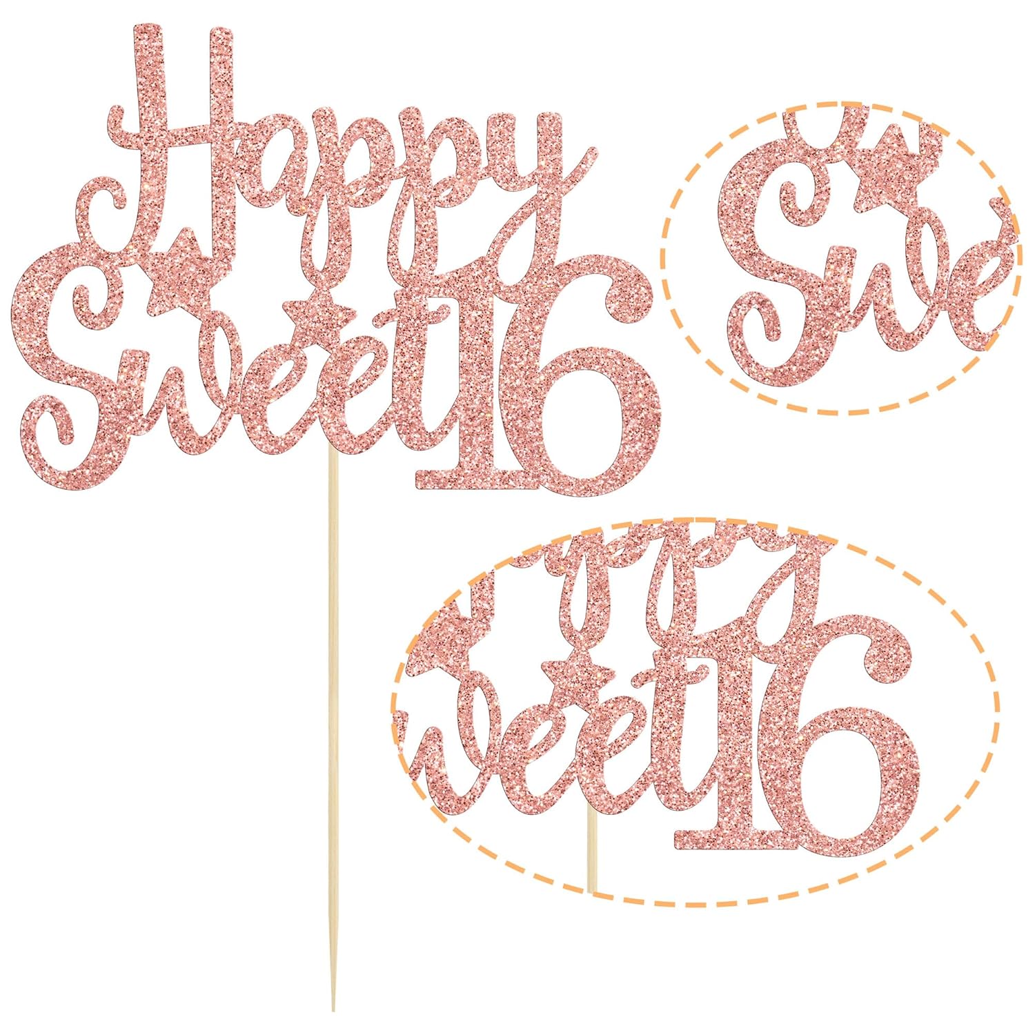 Gyufise 1Pc Happy Sweet 16 Cake Topper Rose Gold Glitter Sweet 16 Birthday Decorations Happy 16th Birthday Decorations for Girls Boys
