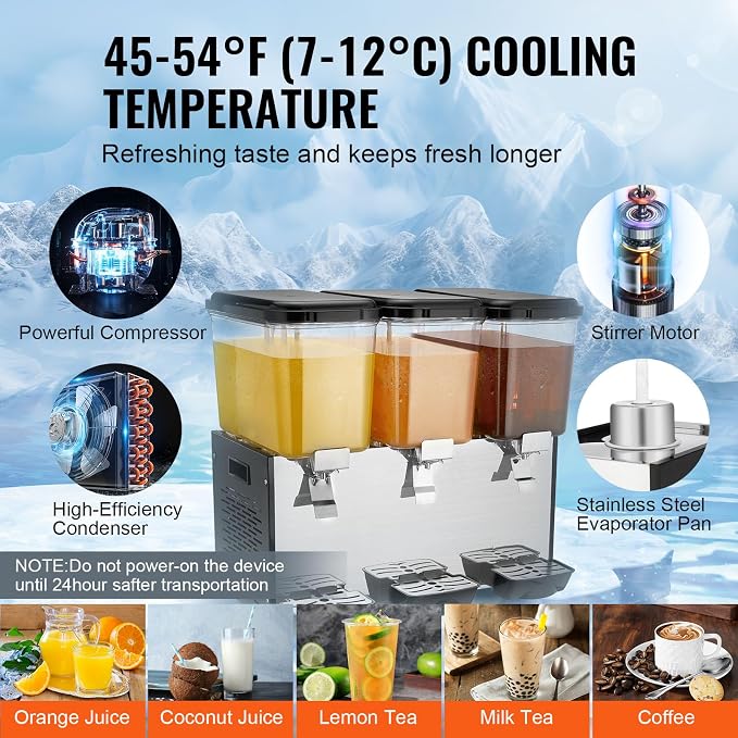 VEVOR Commercial Beverage Dispenser, 3 Tanks 18 L / 19 QT Per Tank Juice - Image 3