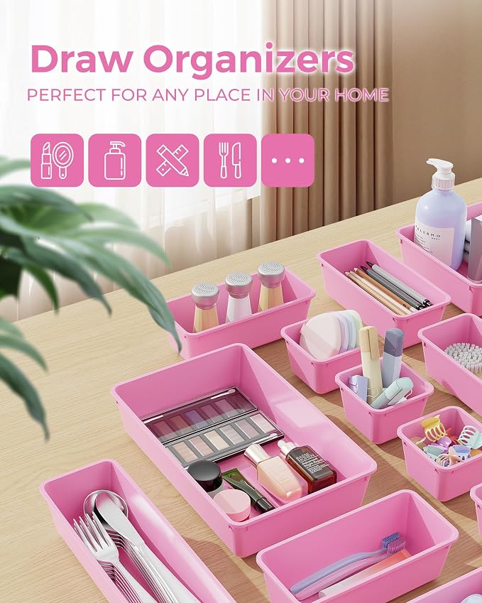 BiuLeon 25 PCS Plastic Drawer Organizers Set, 4-Sizes Vanity and Makeup - Image 3