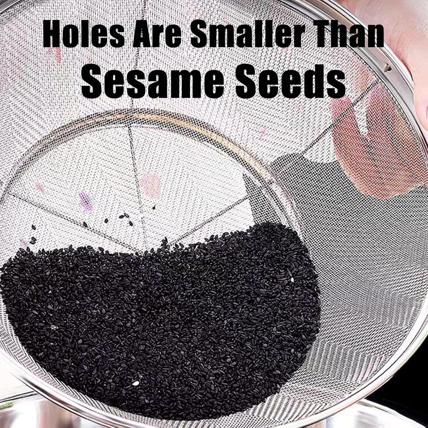 Fine Mesh Strainer for Kitchen, 4 Quart Stainless Steel Colander Bowl for Pasta, Rice, Fruit, Metal Net Baskets with Resting Base - Strain, Drain, Rinse