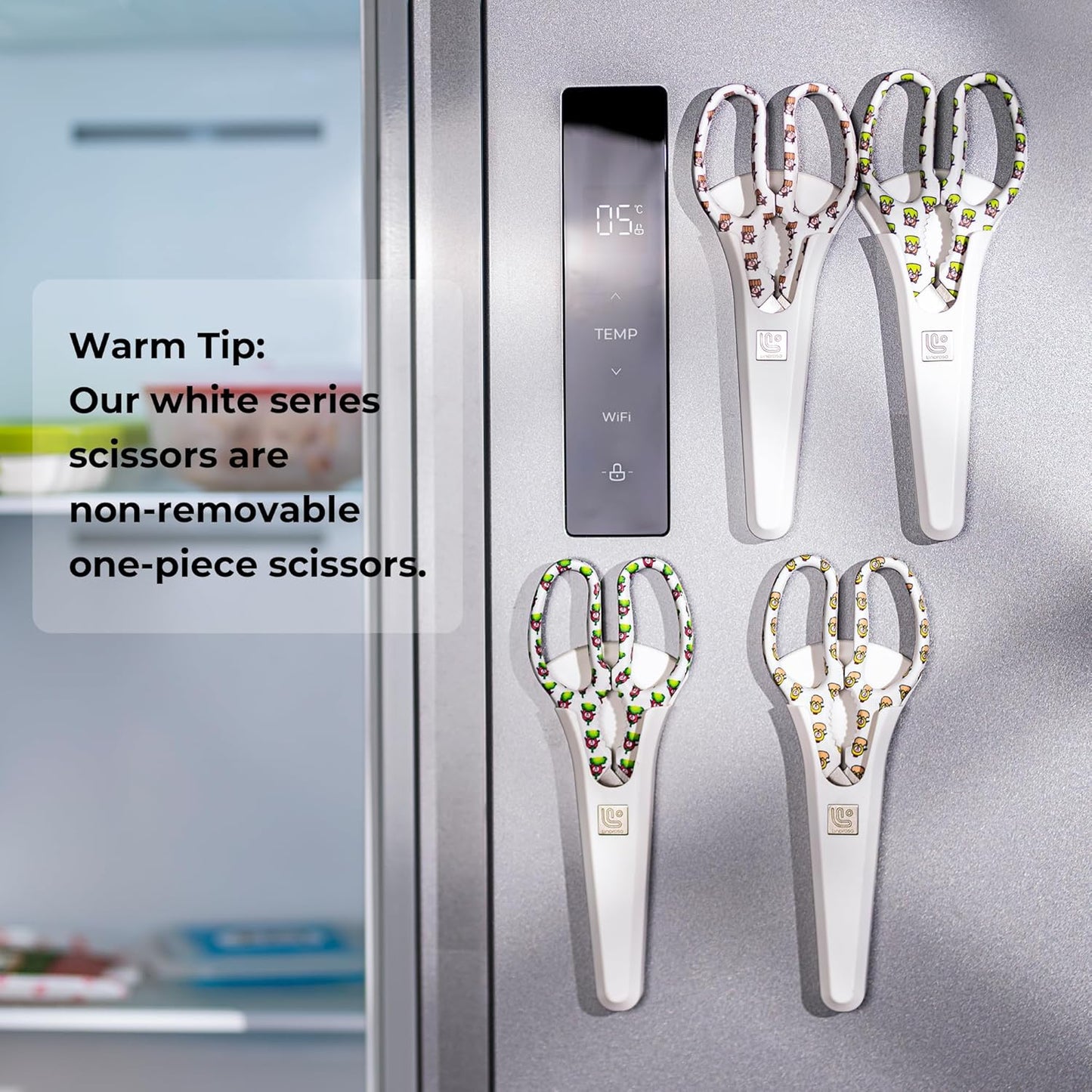 Linoroso Kitchen Scissors Heavy Duty Kitchen Shears with Magnetic Holder Made with Japanese Steel 4034, Multipurpose Ultra Sharp Cooking Scissors for Meat/Vegetables/BBQ/Herbs/Pizza (Graphic,Chick)