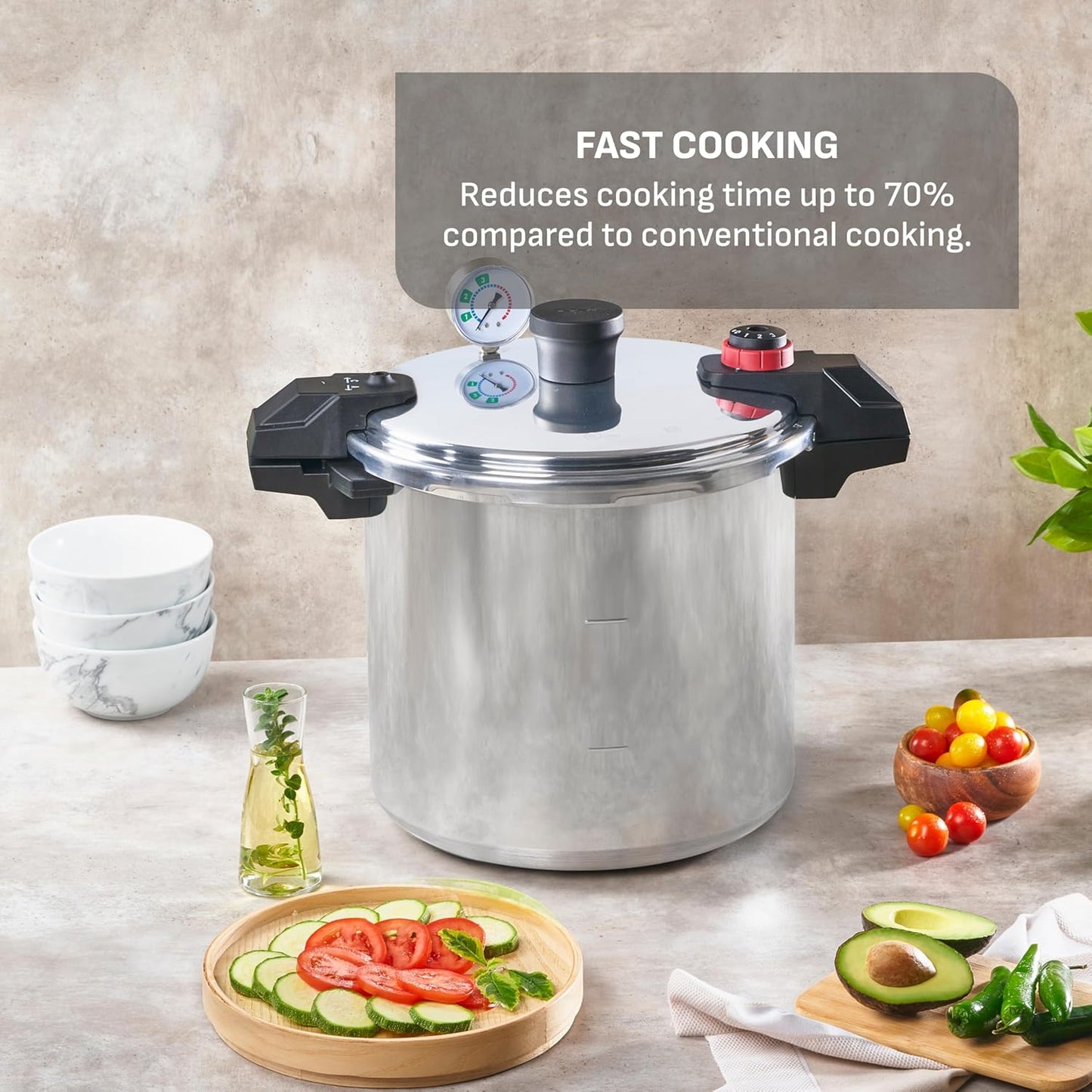 T-fal Pressure Cooker Aluminum Pressure Canner, 22 Quart, 3 PSI Settings, Cookware, Pots and Pans, Large Capacity, Cooling Racks, Recipe Booket, Canning Vegetables, Meats, Poultry, Seafood, Silver