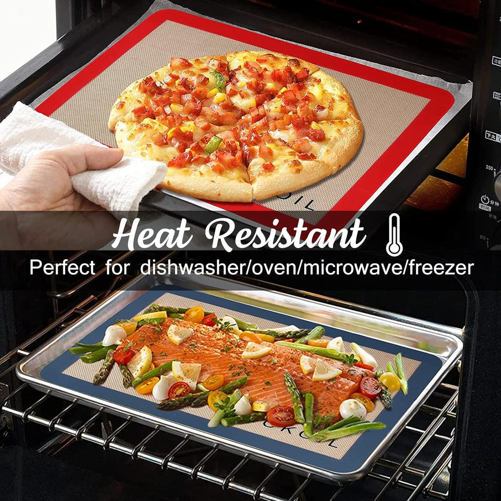 Silicone Baking Mat Large Set 4 Half Sheet-Silicone Bakeware Mat for Oven Reusable Heat Resistant Non Stick Baking Sheet BPA Free Cooking Supplies for Cookie, Bread, Macaron&Pastry,Rectangular