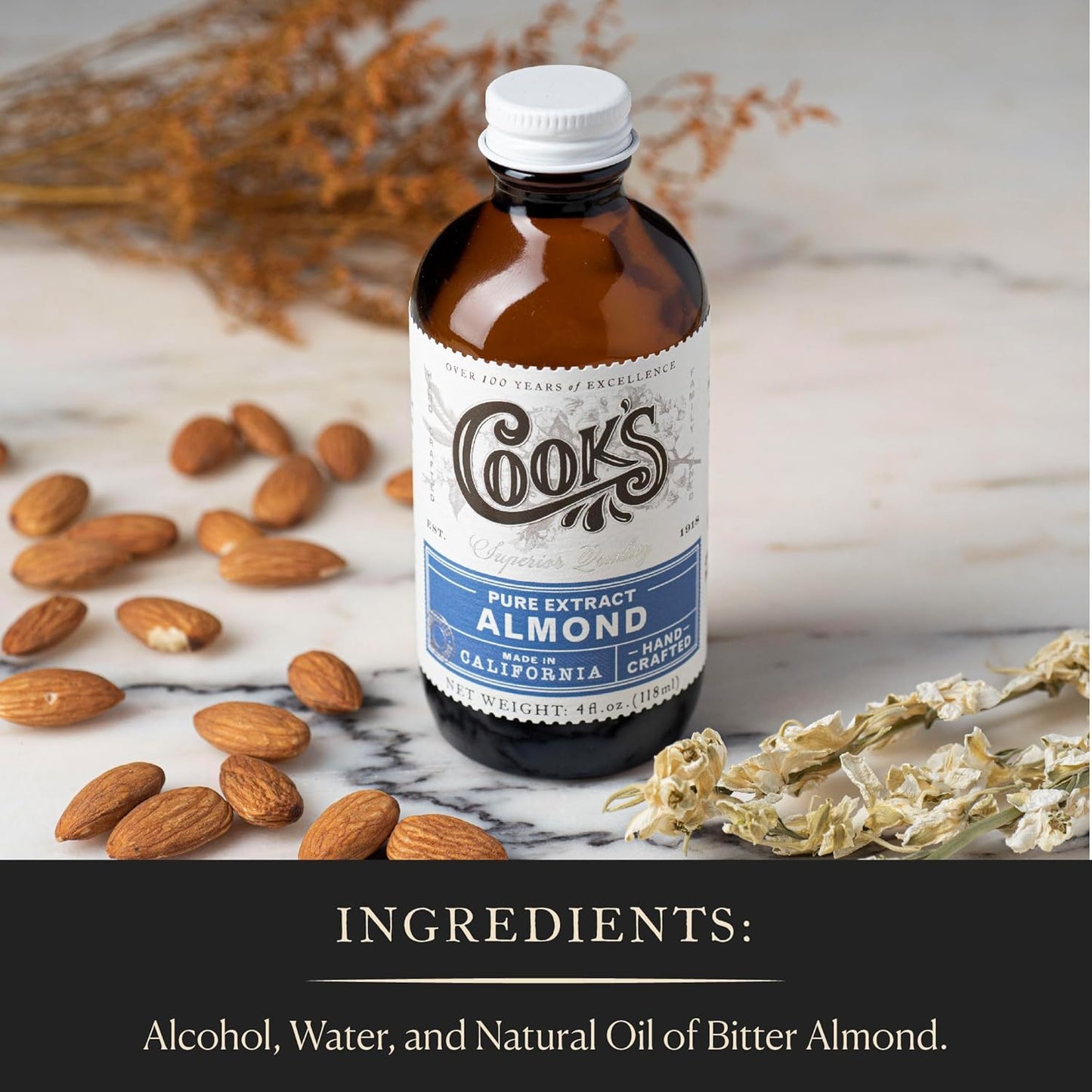 Cook’s, Pure Almond Extract for Baking, Cooking, and Mixology, Allergen Free Almond Flavoring Extract, 128 Ounces (1 Gallon)