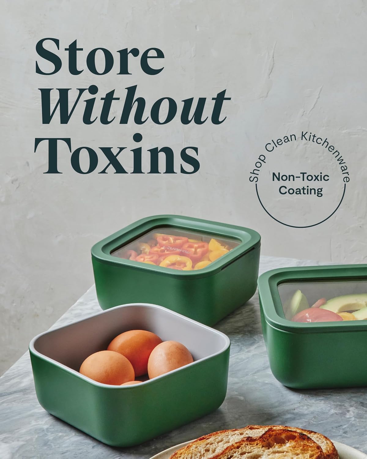 Caraway 6pc Glass Food Storage Set – 4.4 Cup Food Containers (6) - Ceramic Coated - Non Toxic, Non Stick with Lids - Microwave Safe - Perracotta