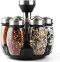 Mlici 6PC Spinning Glass Spice Jars - 360° Rotating Spice Rack Organizer with Jars, Stainless Steel Revolving Seasoning Holder Jars for Countertop Cabinet Kitchen Spices Cruets