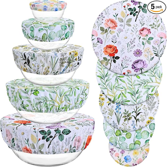 5 Pieces Bowl Covers Reusable, 5 Size Elastic Cloth Bowl Covers by Revahope