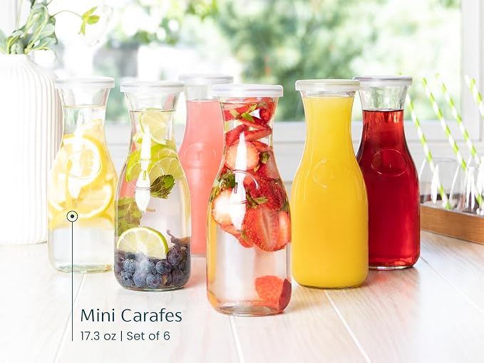 Glass Carafe Pitchers, by Kook, Mini Carafes- set of 6, Beverage Dispensers - Image 3