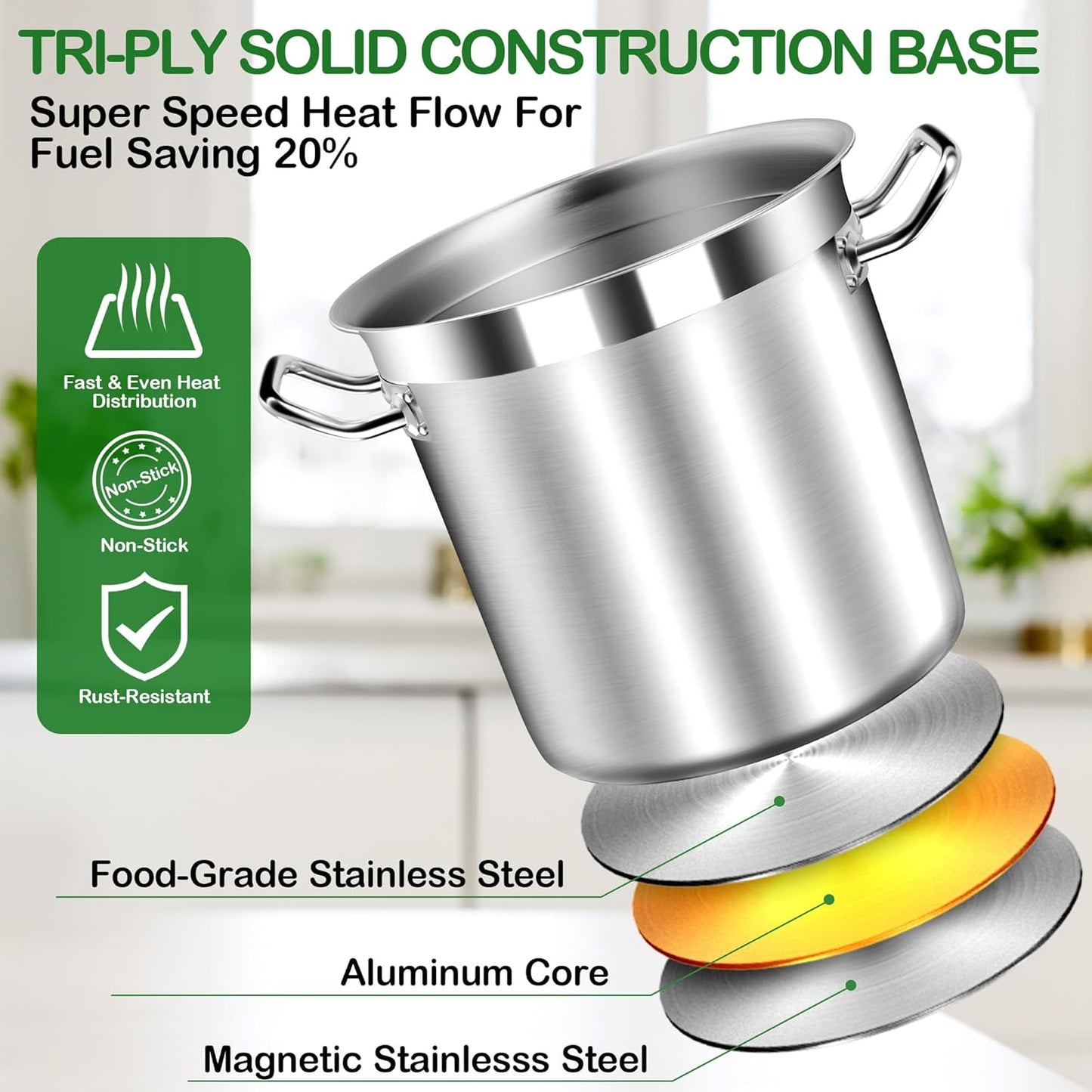 75 Quart Commercial Stock Pot with Lid – Restaurant-Grade Stainless Steel Soup Pot, Triple-Layer Even Heat Base, Steam Vent Lid, Induction Ready – Lobster Boils, Catering, Bulk Cooking
