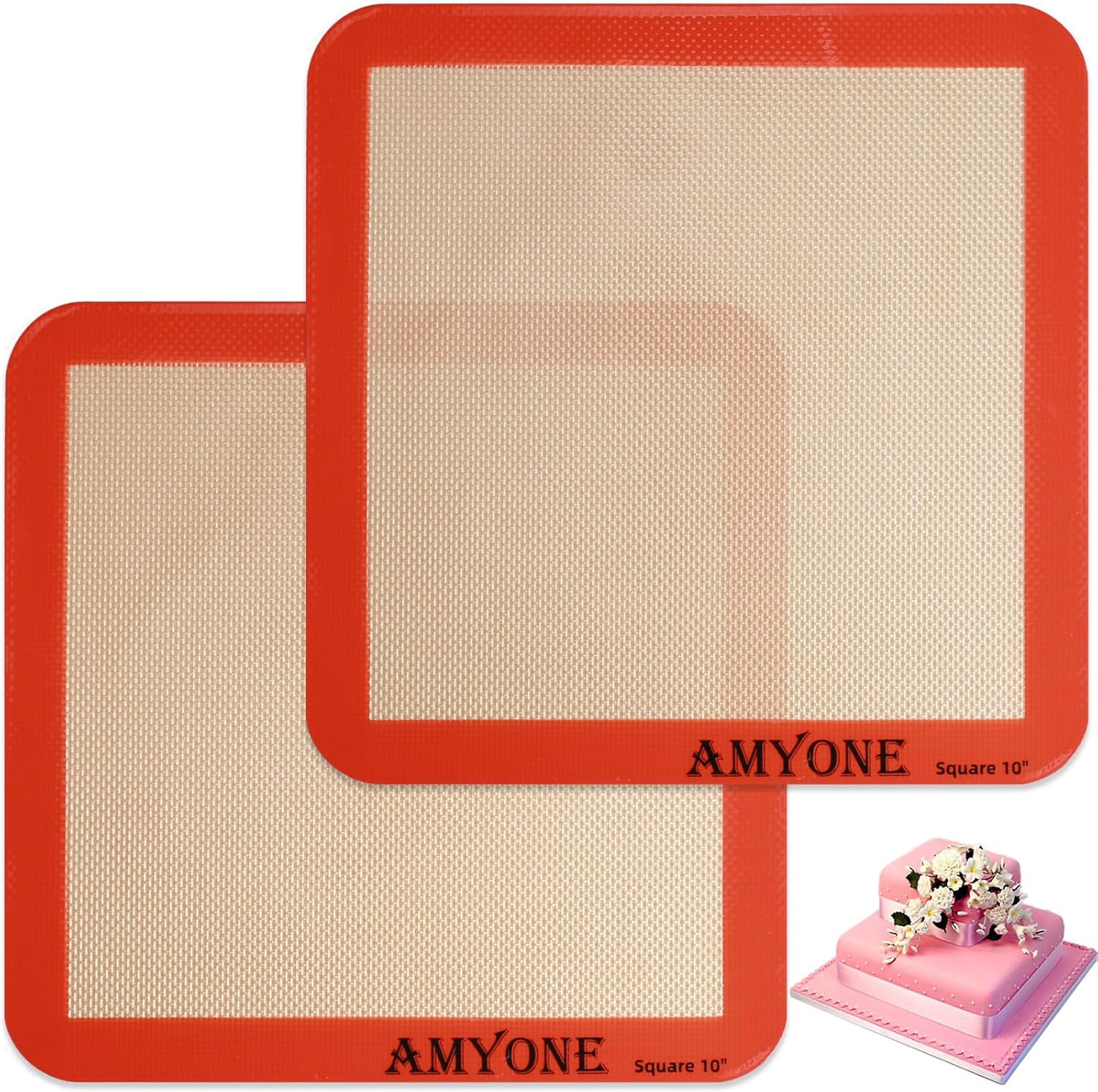 Square Silicone Baking Mats for 10 Inch Cake Pan, 9.65"Square Food Grade Silicone Mat for Baking Sheet for Cake/Pastry/Toast/Pie, Non-Stick Reusable Baking Mat for 10x10 Air Fryer/Cake Pan/Oven