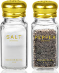 Gold Salt and Pepper Shakers Set by Brighter Barns - Gold Kitchen Decor & Accessories - Neutral Minimal Decor - Modern Glass Shakers with Stainless Steel Lids for Home, Restaurants