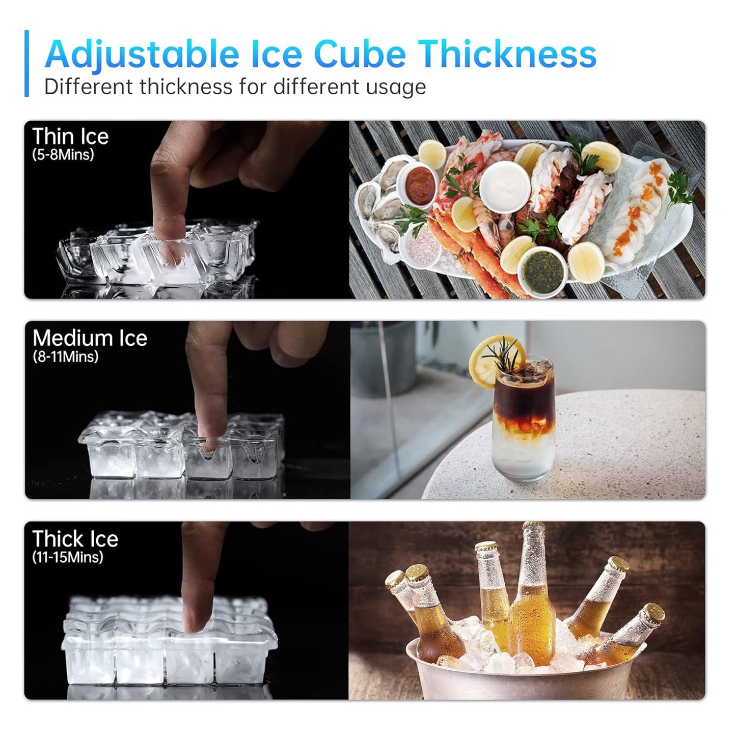 Commercial Ice Maker Machine, 100 lbs /24 h, 33 lbs Storage Bin, Stainless Steel, Compact, Embedded, Self-Cleaning, Perfect for Home/Office/Shop/Cafe, Includes Ice Scoop, Connection Hose