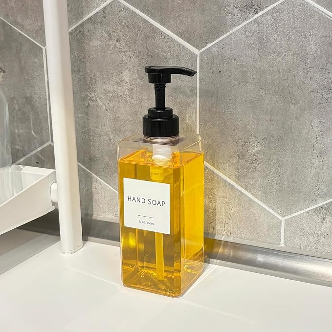 Clear Soap Dispenser with Waterproof Labels, Thickened Plastic Hand Soap - Image 4