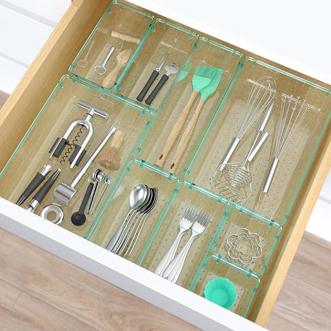 StorMiracle 28 PCS Clear Plastic Drawer Organizers Set, 4 Size Desk Drawer - Image 6