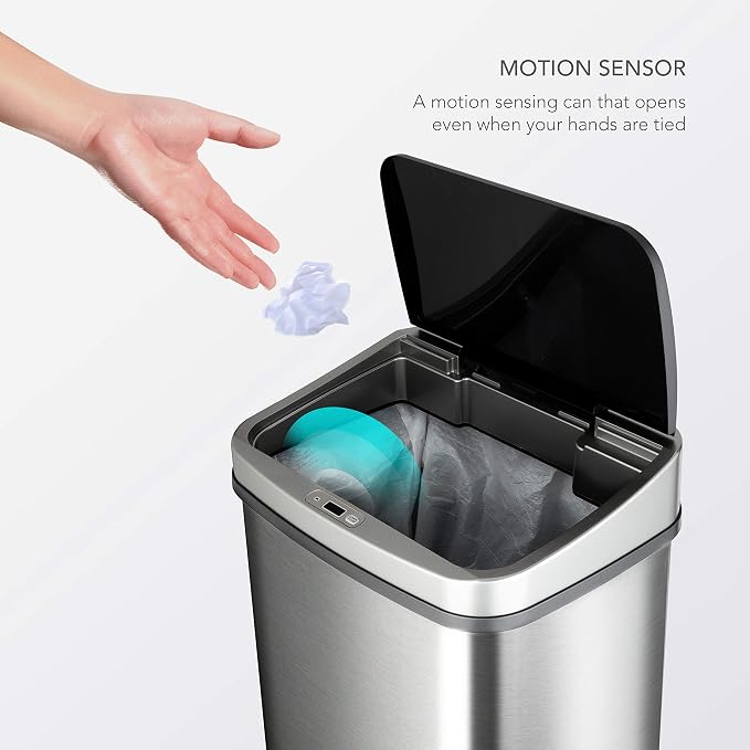 Ninestars DZT-50-28BR Automatic Touchless Motion Sensor Rectangular Trash Can - Image 2