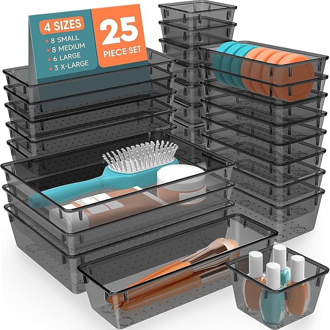 SpaceHacks 25 PCS Plastic Drawer Organizer Set, 4-Size Versatile Organizer Tool by SpaceHacks