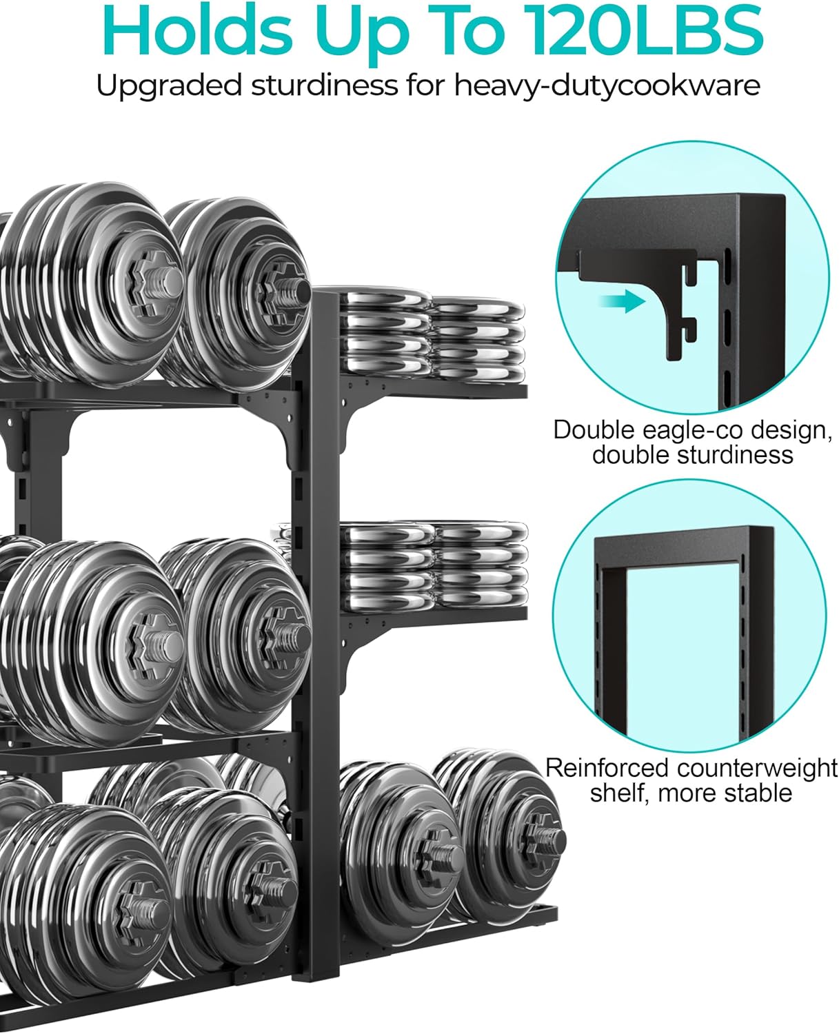 ORDORA 6-Tier Pots and Pans Organizer under Cabinet, Kitchen Cabinet Organizers and Storage, Heavy Duty Pots and Pan Storage Rack Organizer inside Cabinet, Adjustable Pot Rack