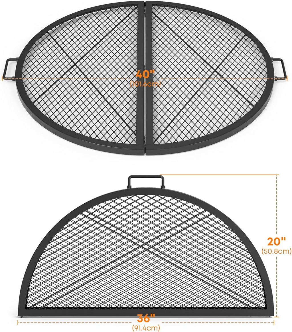 Stanbroil X-Marks Fire Pit Cooking Grill Grates, Foldable Round Cooking Grate with Handles, 36 Inch Portable Outdoor Campfire BBQ Grill, Black