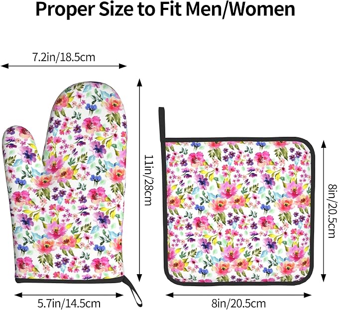 Floral Oven Mitts and Pot Holders Sets Spring Summer Kitchen Mitts Colorful - Image 3