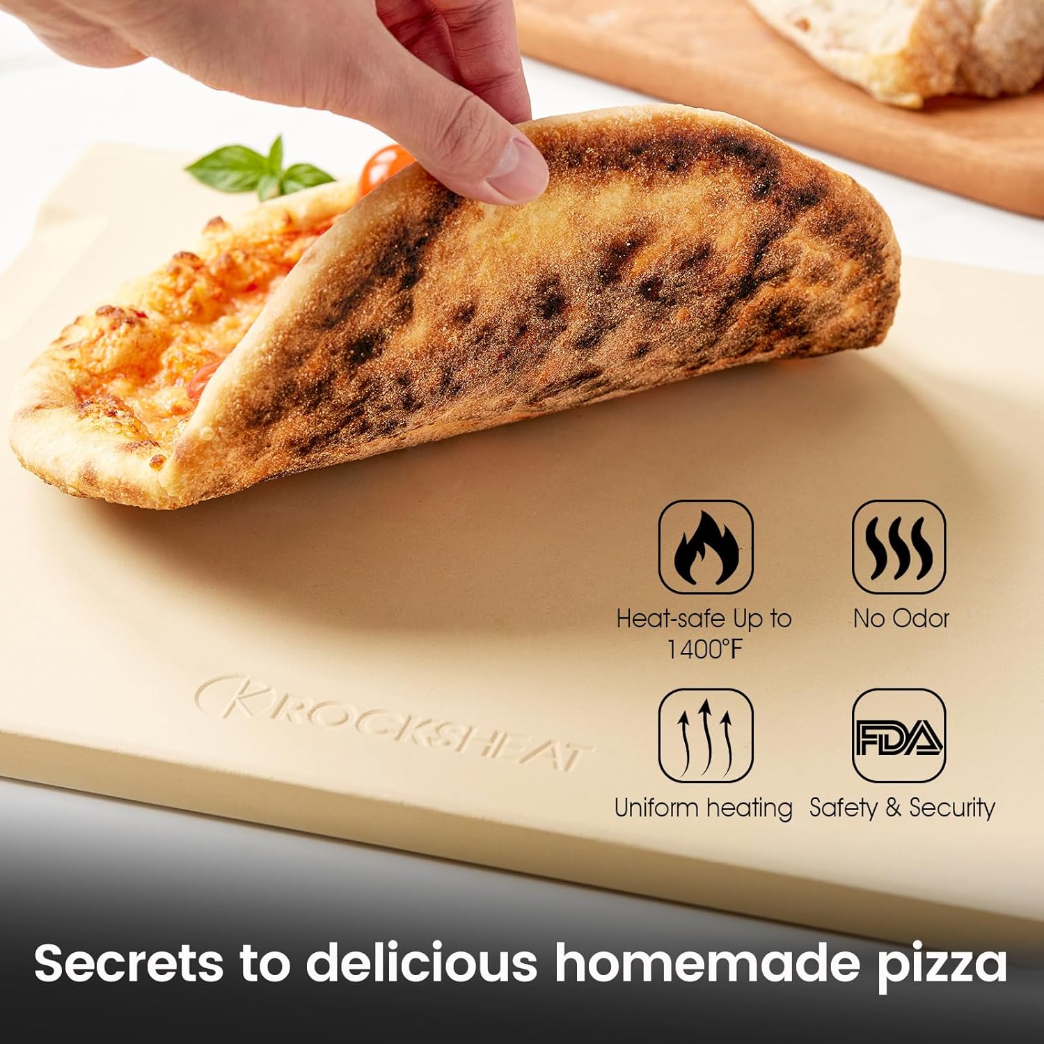 Large Pizza Stone, 16"x14" Rectangular Pizza Stone for Oven Grill BBQ, Baking Stone for Pizza Bread, Unique Built-in 4 Handles Cooking Stone
