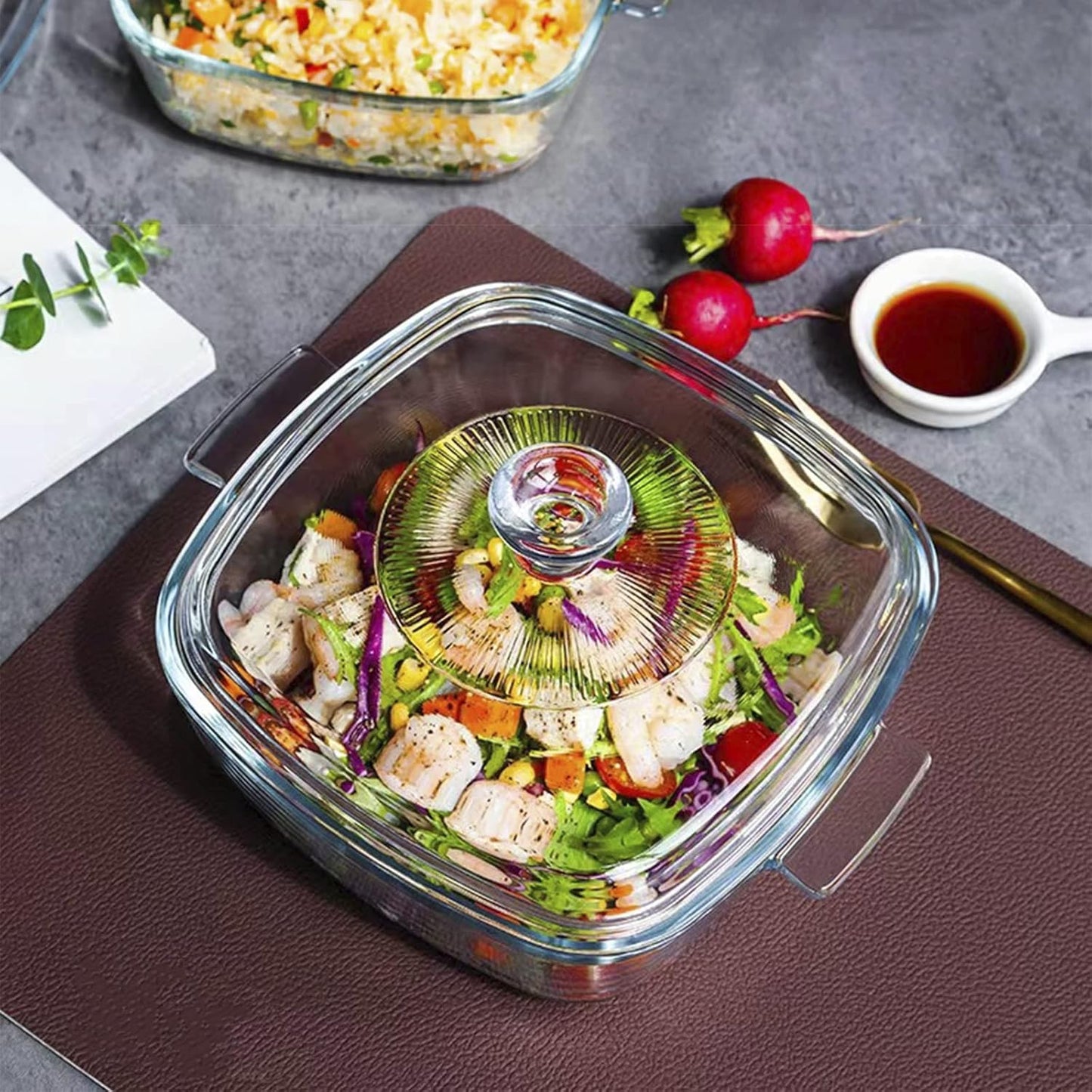 Clear Square Glass Casserole with Lid, Baking Dish with Glass Cover, Oven, Freezer and Dishwasher Safe (1.2-Quart Square)