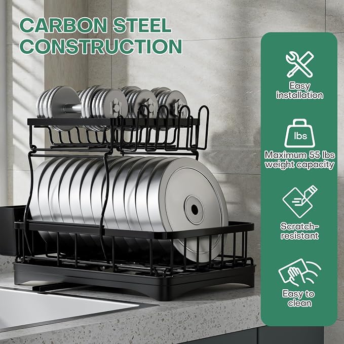 2 Tier Dish Rack, Carbon Steel Dish Drying Rack - Image 5