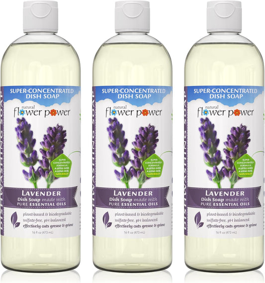 Liquid Dish Soap | Lavender 16 Fl Oz | Pack of 3 | Plant-Based & Scented w/ Pure Essential Oils | Natural Liquid Dishwashing Detergent | Sulfate-Free Kitchen Soap | Vegan