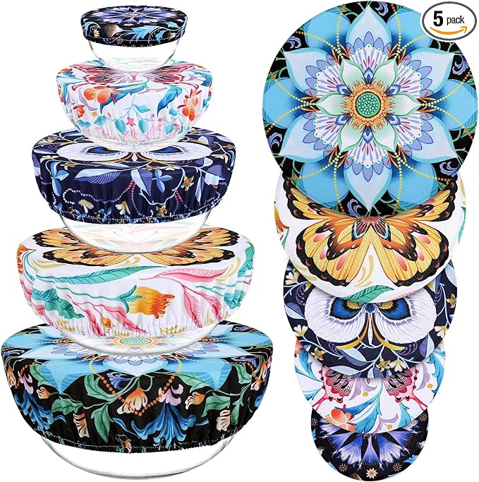 5 Pieces Bowl Covers Reusable, 5 Size Elastic Cloth Bowl Covers by Revahope