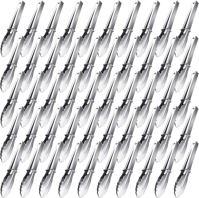 Meanplan 50 Pcs Small Stainless Steel Kitchen Tongs 7 Inch Food Serving Tongs by Meanplan