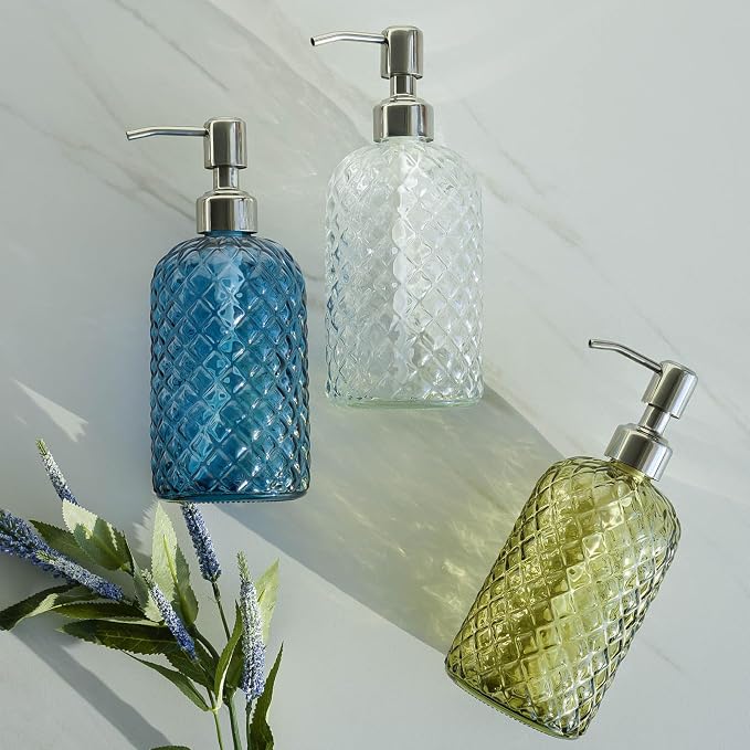 JASAI 18Oz Gem Patterned Clear Glass Soap Dispenser - Image 7